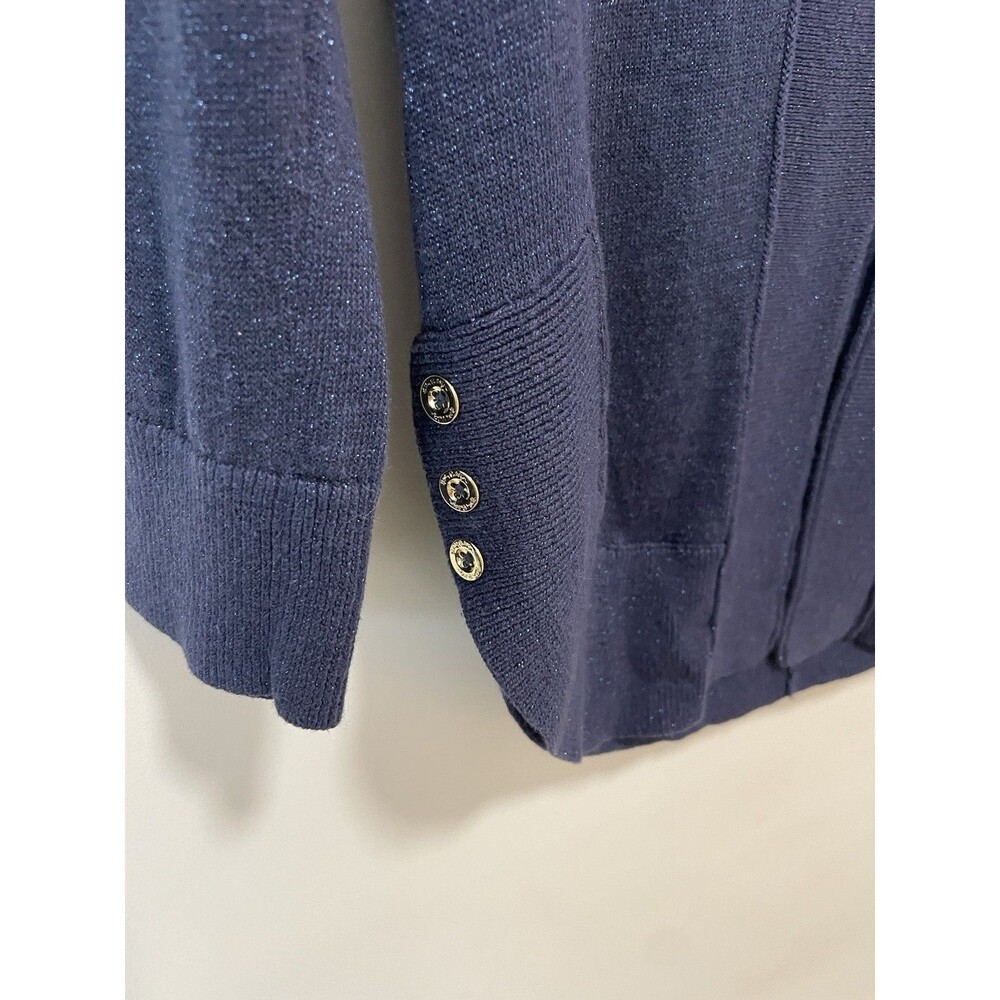 Lilly Pulitzer Micaila Cardigan Sweater Navy Metallic Open Longline Tulip Hem XS - Picture 2 of 7